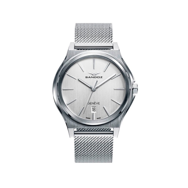 Reloj Sandoz hombre 81481-07 suizo malla milanesa plateada