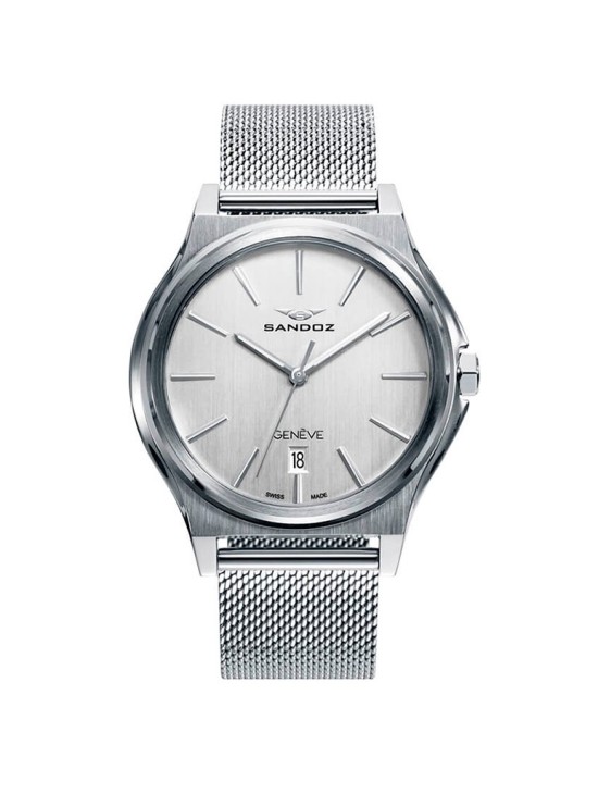 Reloj Sandoz hombre 81481-07 suizo malla milanesa plateada