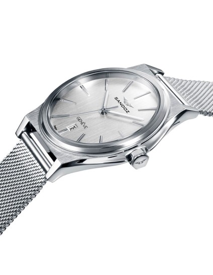 Reloj Sandoz hombre 81481-07 suizo malla milanesa plateada