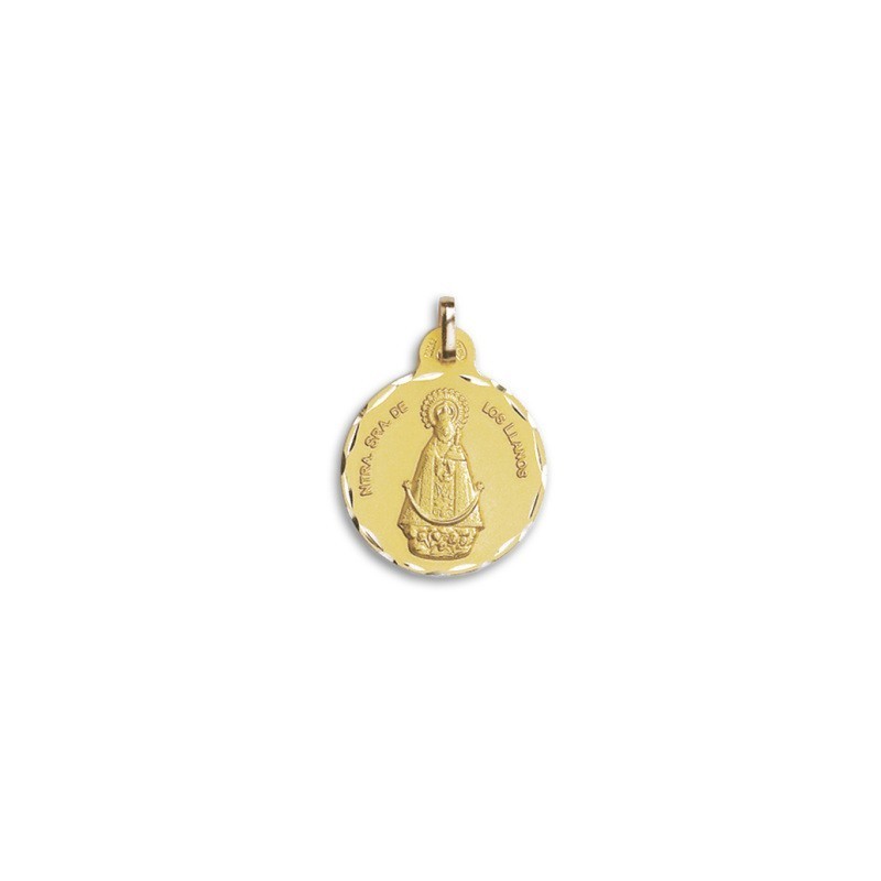 Medalla redonda Nuestra Señora de los Llanos oro 18k + Envío Gratis