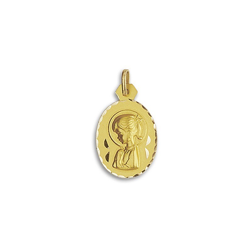 Medalla Oval del Rostro de la Virgen Niña en Oro 18k de 25mm