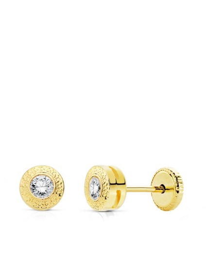 Brincos Ouro Amarelo 18k Chaton Greca com Zircónia Natural