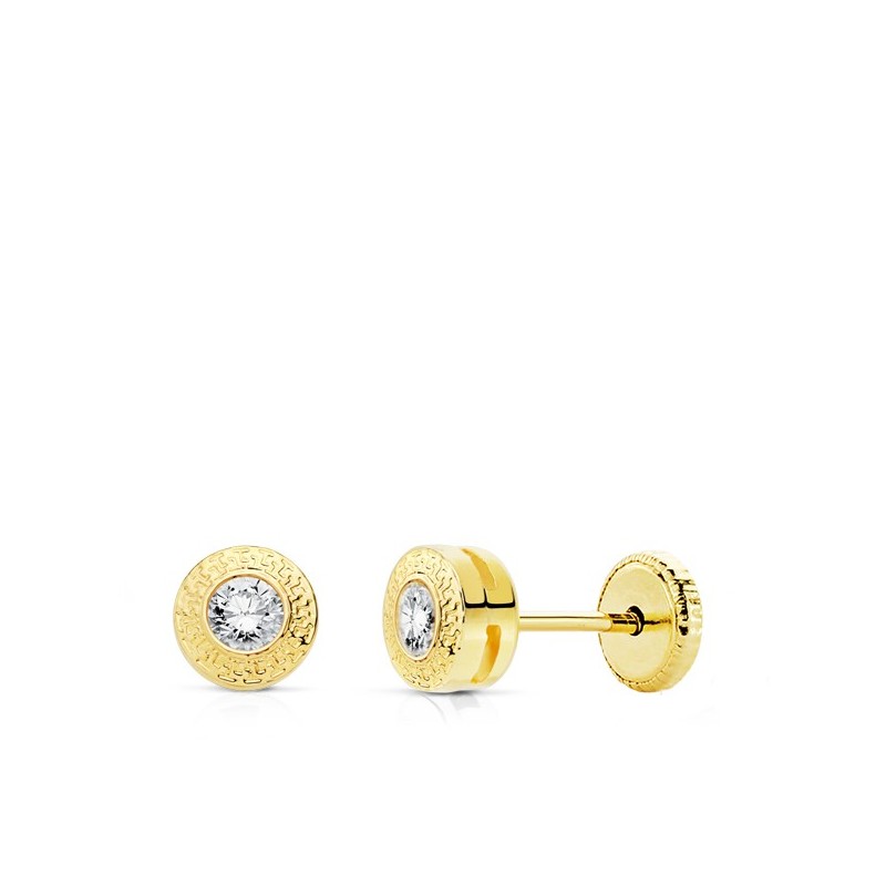 18k Yellow Gold Chaton Earrings with Yellow Greca & Zirconia