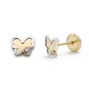Pendientes Bicolor Mariposa Circonita Oro 18K
