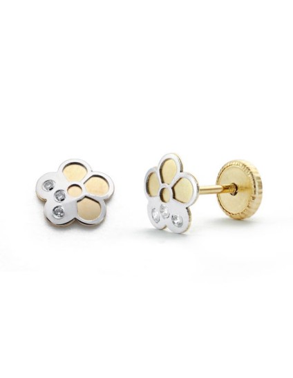 Pendientes Bicolor Flor Circonitas 18k: Compra Aquí