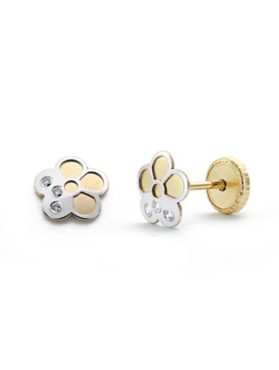 Pendientes Bicolor Flor Circonitas 18k: Compra Aquí