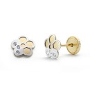 Pendientes Bicolor Flor Circonitas 18K