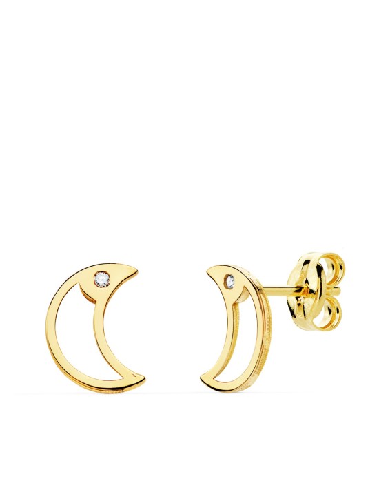 PENDIENTES LUNA CIRCONITAS ORO 18K COMUNIÓN