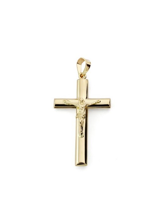 CRUZ CON CRISTO PALO OVAL ORO 18K COMUNIÓN
