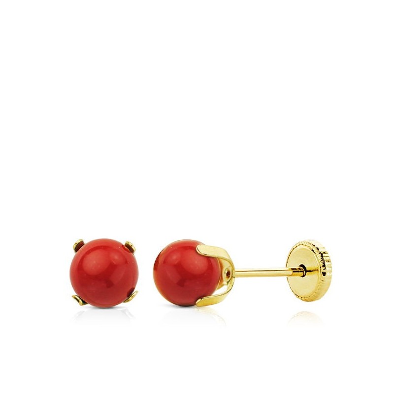 Brincos em Ouro Amarelo 18k com Coral - Compre Já!
