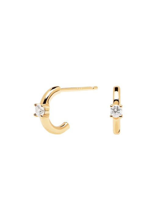 Pendientes PDPaola White Solitary Plata 925MM Dorado