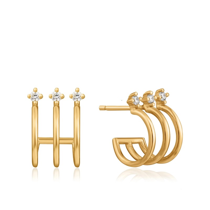 Pendientes Ania Haie Gold Triple Hoop E023-04G Plata de Ley