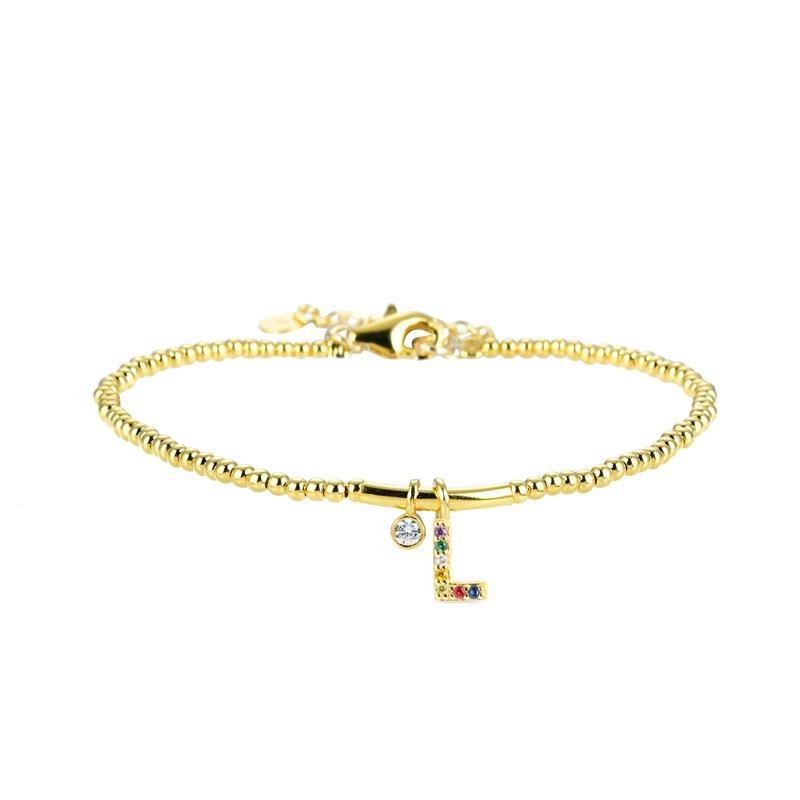 Pulseira Luxenter Letra L BH184Y20L00 Prata de Lei Dourada