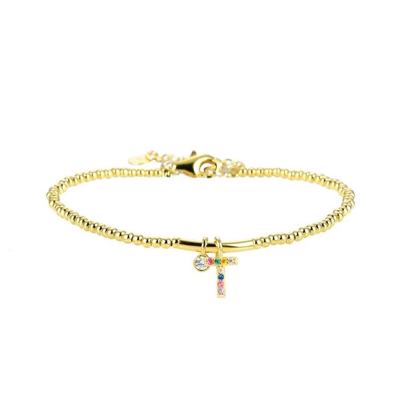 Pulseira Luxenter Letra T BH184Y20T00 Prata de Lei Dourada