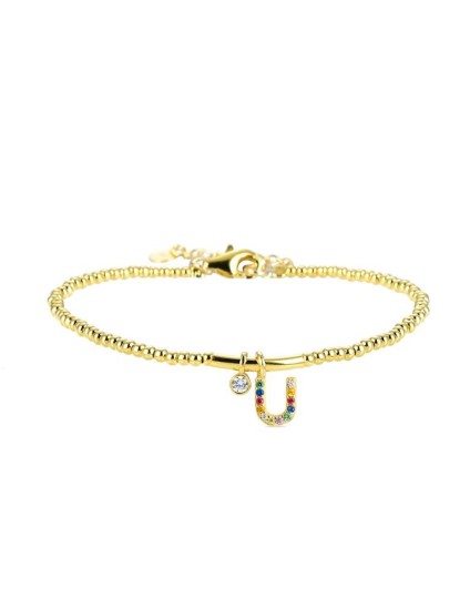 Pulseira Luxenter Letra U BH184Y20U00 Prata de Lei Dourada