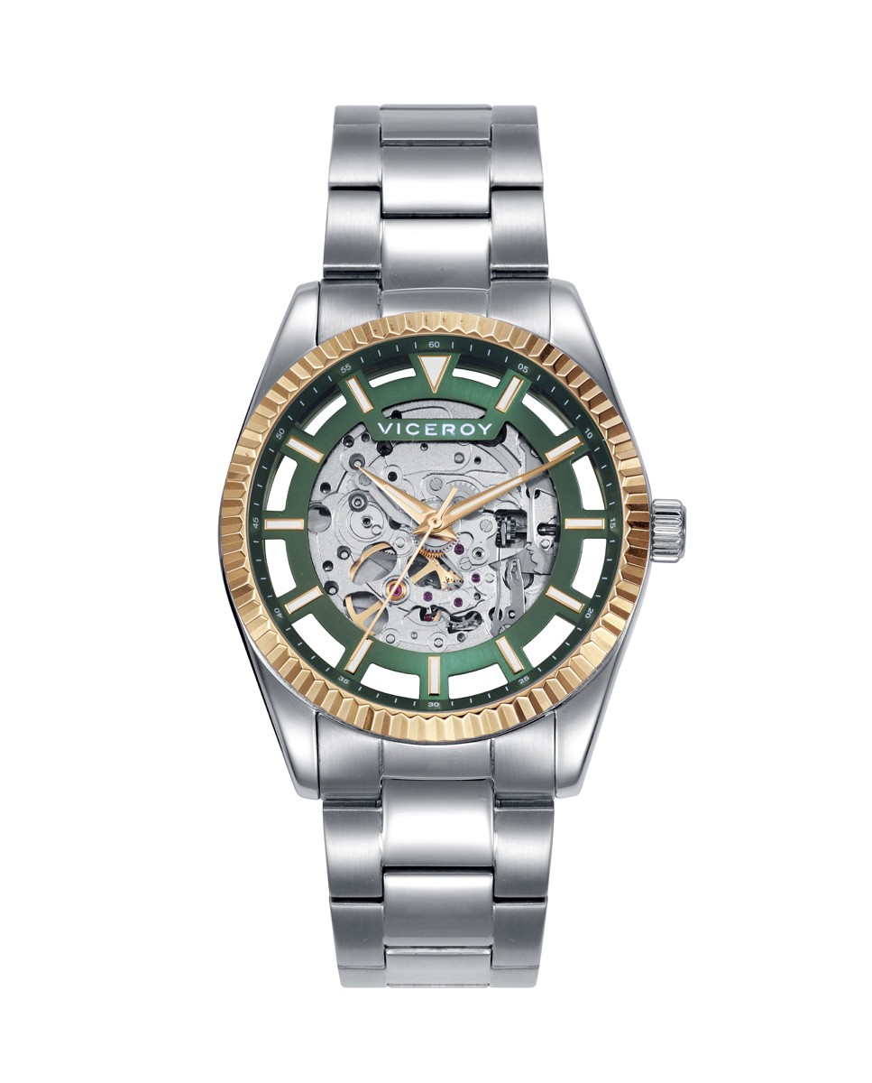 Viceroy 42449-67 Orologio Uomo Bicolore – Cassa Acciaio 40 Mm, Quadrante Verde, Vetro Zaffiro, Cinturino Acciaio