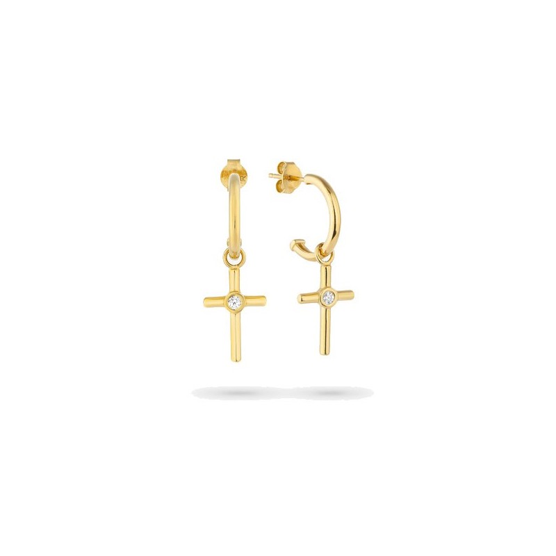 Pendientes cruz mujer dorados con circonita | Radiant RY000131