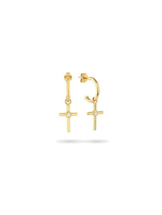 Pendientes cruz mujer dorados con circonita | Radiant RY000131