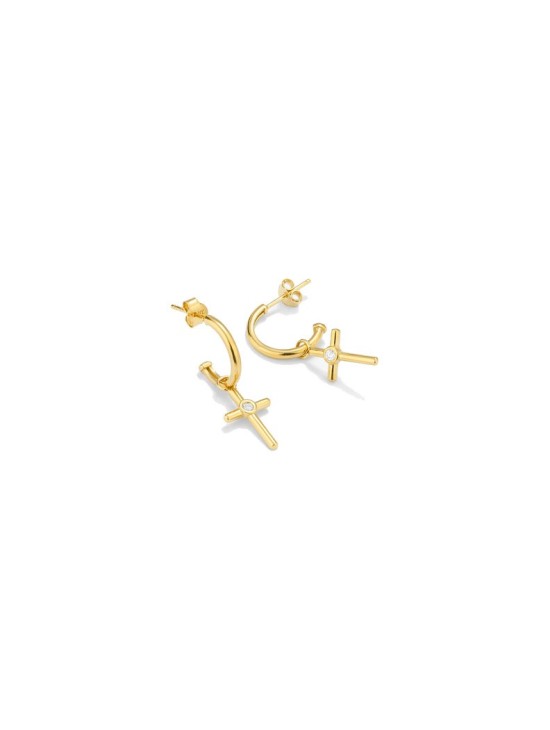 Pendientes cruz mujer dorados con circonita | Radiant RY000131