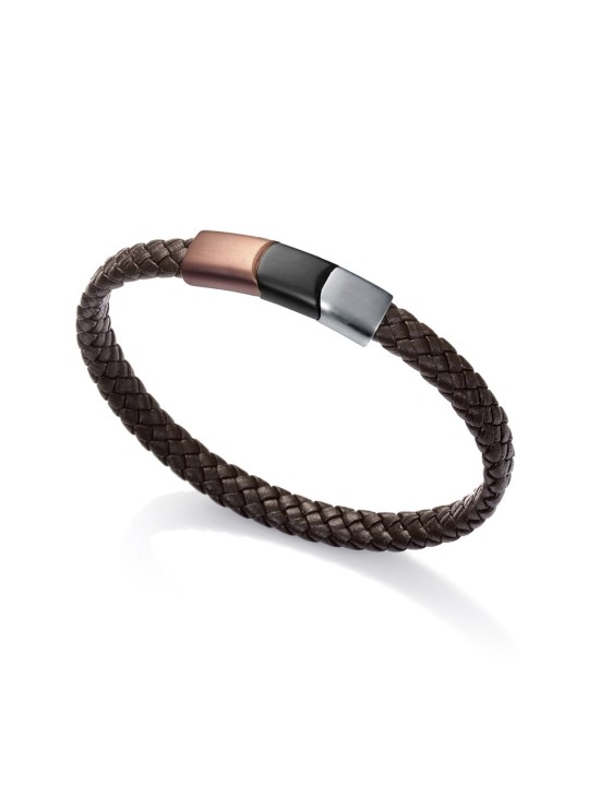 Pulsera Viceroy Magnum de acero con piel negra y azul 14063P01013