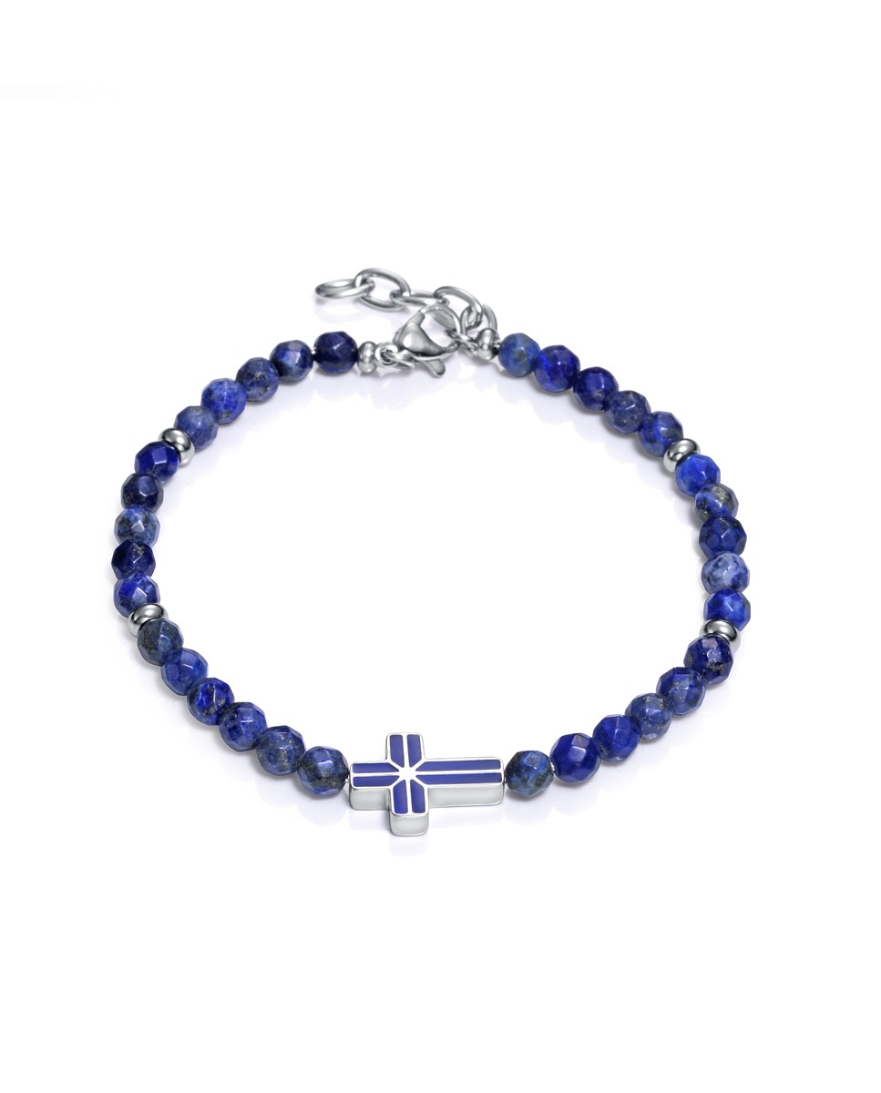 Pulsera Viceroy Para Niño - Acero Y Piel Azul, Con Cruz Plateada, Cierre De Broche