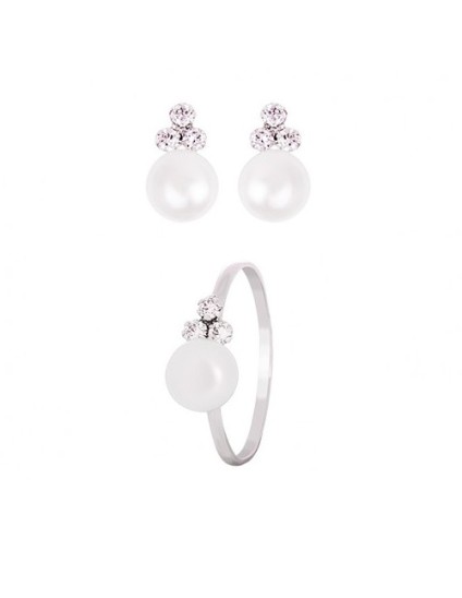 Conjunto Menina Brincos e Anel Ouro Branco Comunhão