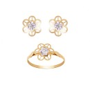 Conjunto Niña Pendientes y Anillo Oro 18K. Flor con circonitas 2018-12