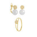 Conjunto niña Pendientes y Anillo Oro 18K. 750Mls. Perlas y circonitas
