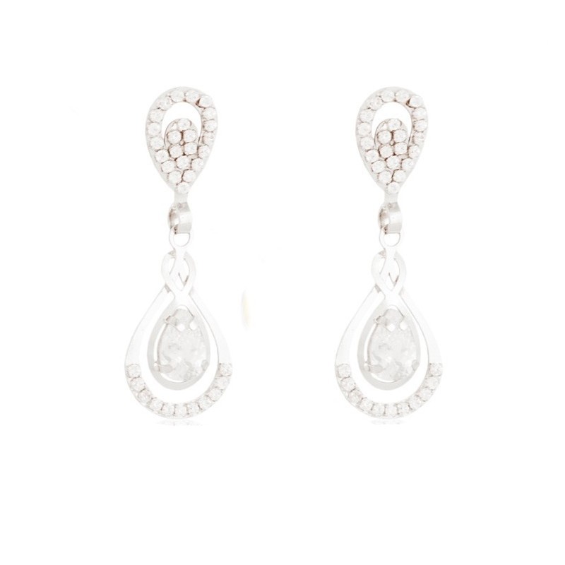 Pendientes de oro blanco 18k con gema blanca ¡Compra Ahora!