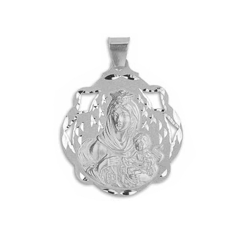 Medalla Virgen de la Cabeza plata redonda bisel conchas 2cm