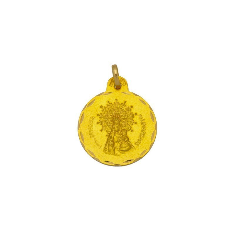 Medalha Redonda da Virgem de Linarejos em Ouro 18k Autêntico