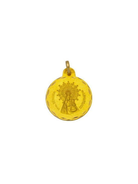 Medalha Redonda da Virgem de Linarejos em Ouro 18k Autêntico