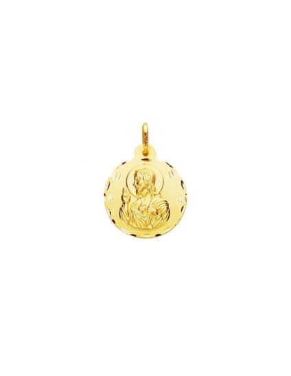 Medalla Redonda Sagrado Corazon Oro 18k + Colgante