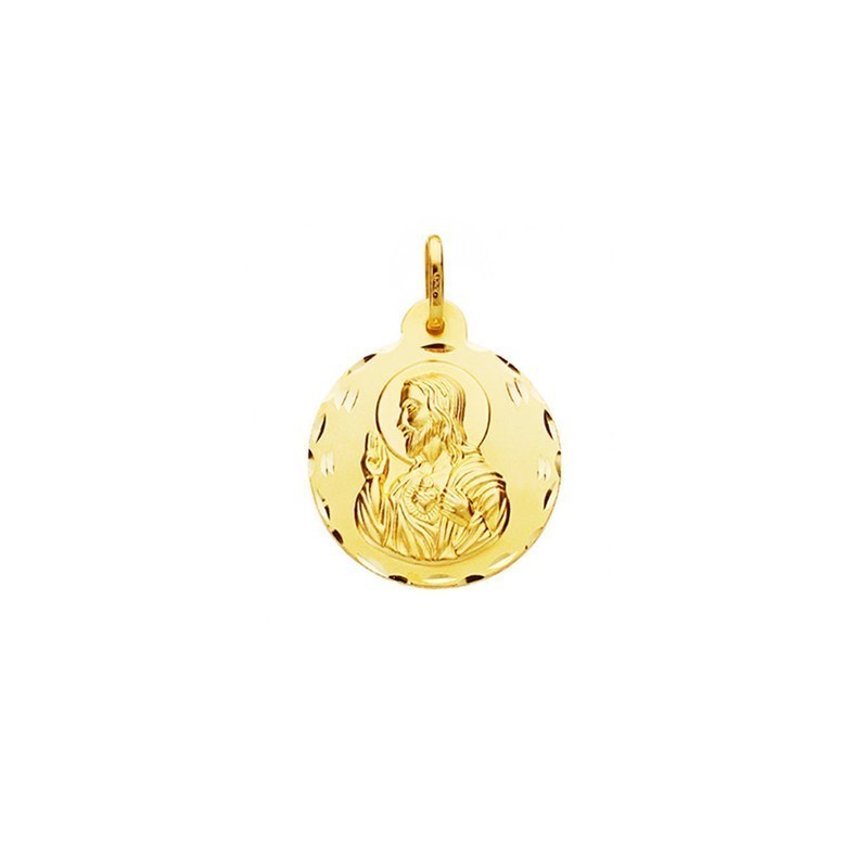 Medalla Redonda Sagrado Corazon Oro 18k + Colgante