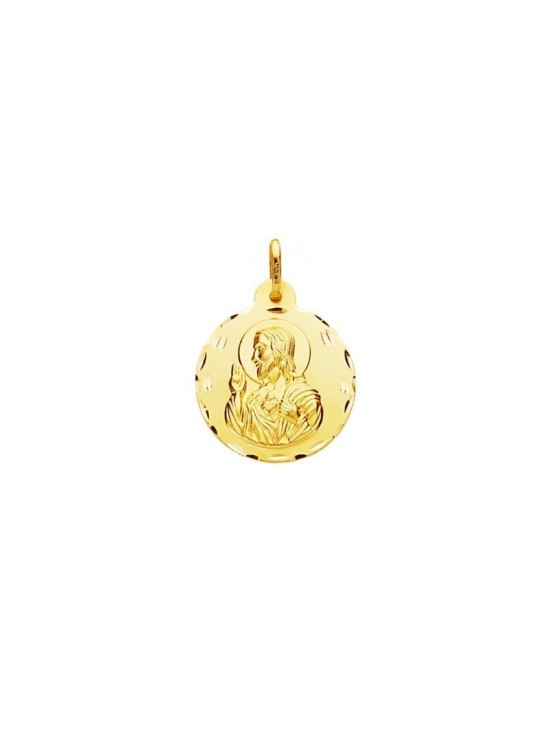 Medalla Redonda Sagrado Corazon Oro 18k + Colgante
