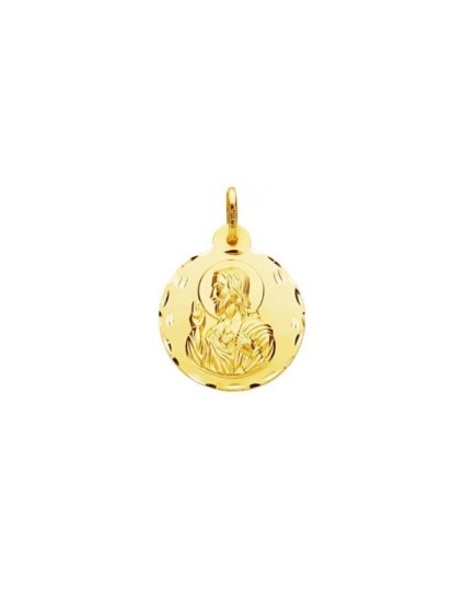 18k Gold Sacred Heart Round Medal with Pendant