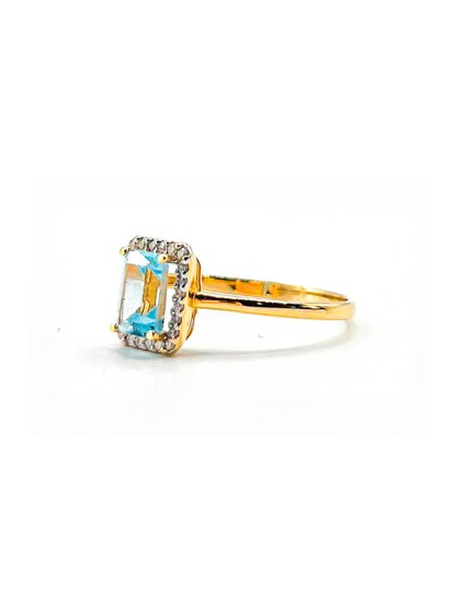 18K Gold Aquamarine & Cubic Zirconia Ring for Women A185/15951/6