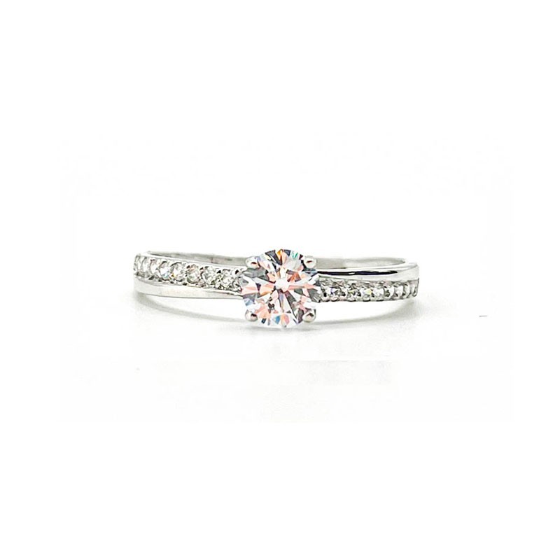 Anillo Oro Blanco 18K Solitario Circonitas DMT226 Mujer | Joyería Parejo