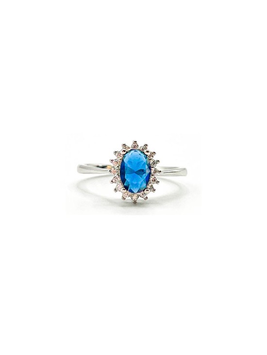 Anillo Plata 925 Solitario Piedra Azul CTS302 Mujer | Joyería Parejo