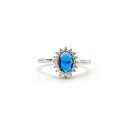 Anillo Plata 925 Solitario Piedra Azul Circonitas CTS302 Mujer
