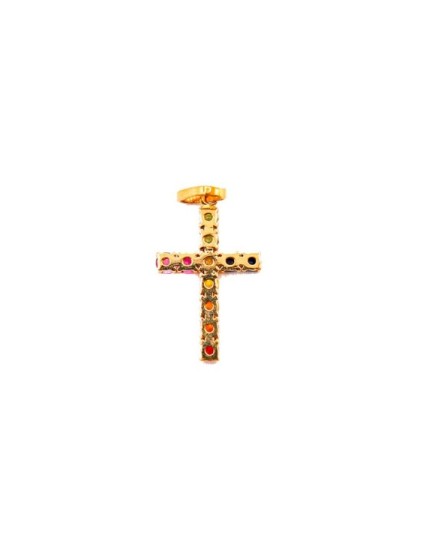 Cruz Circonitas Multicolor Oro 18K PT756MS | Joyería Parejo