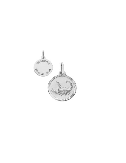 Medalla Escorpio Borde Tallado Plata de Ley 925 mls | Joyería Parejo
