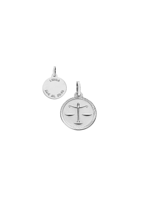 Medalla del Horóscopo Libra Borde Tallado Plata | Joyería Parejo