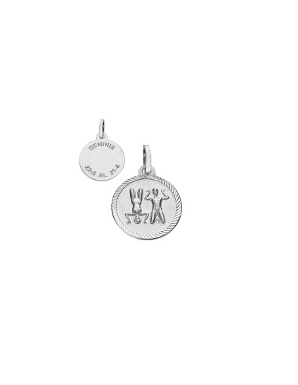 Medalla del Horóscopo Geminis Borde Tallado Plata | Joyería Parejo
