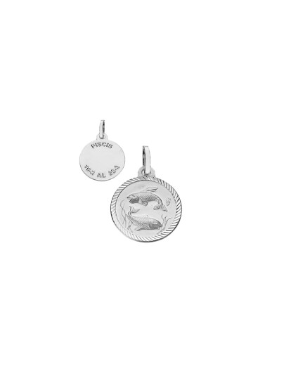 Medalla Horóscopo Piscis Borde Tallado Plata de Ley | Joyería Parejo