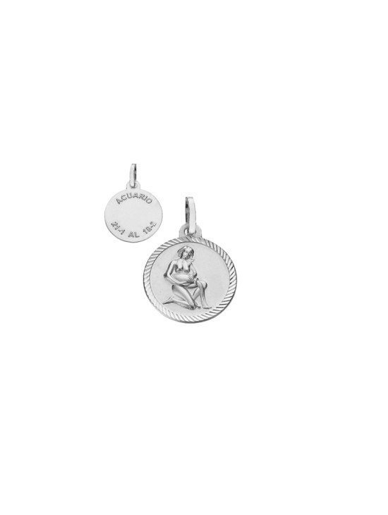 Medalla Horóscopo Acuario Borde Tallado Plata de Ley | Joyería Parejo Medalla Horóscopo Acuario Borde Tallado Plata de Ley | Joyería Parejo