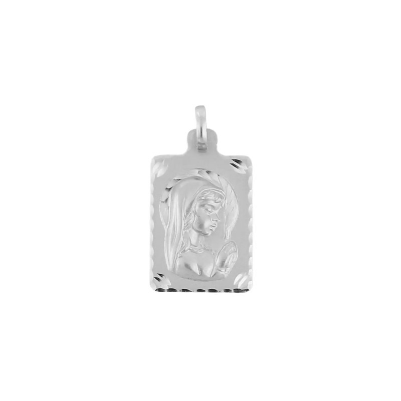Rectangular Virgin Mary Medal in Sterling Silver | Parejo Jewelry