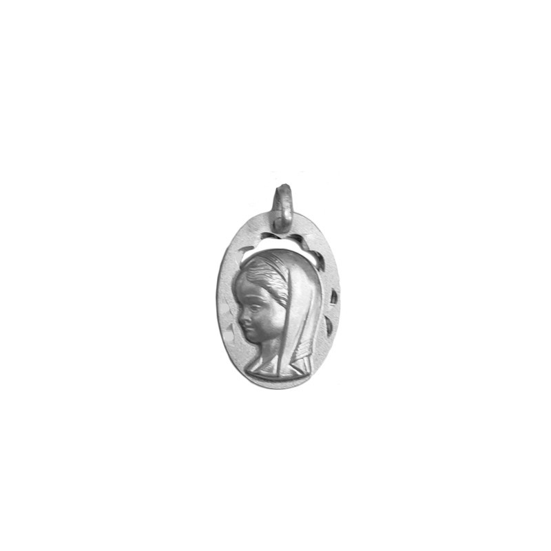Medalla Oval Calada Virgen Niña Rostro Plata de Ley | Joyería Parejo