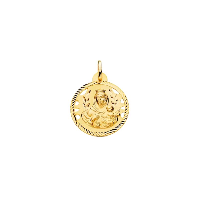 Medalla Calada Virgen del Carmen Borde Tallado en Oro | Joyería Parejo