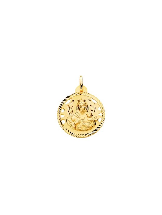Medalla Calada Virgen del Carmen Borde Tallado en Oro | Joyería Parejo